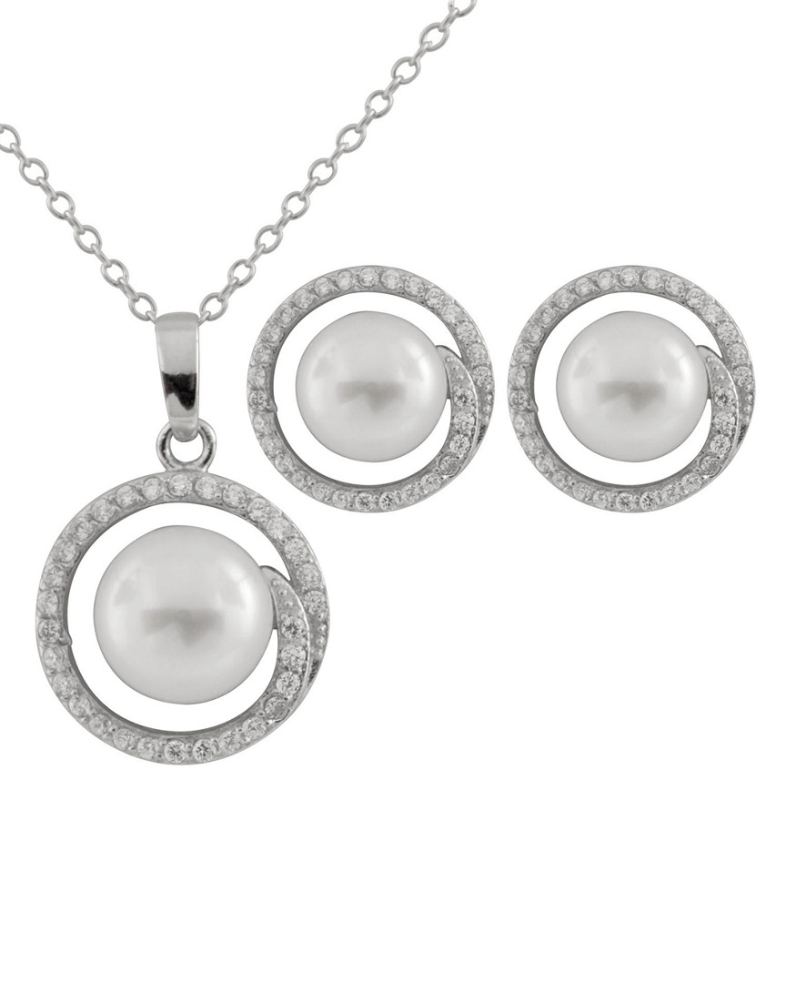 Splendid Pearls Rhodium Over Silver 7.5-9mm Pearl Necklace & Earrings Set
