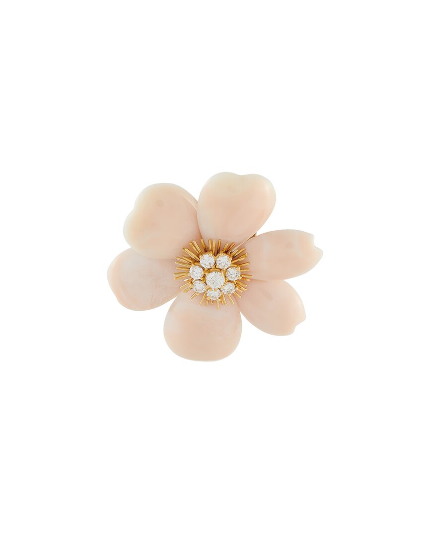 Van Cleef & Arpels 18k 1.54 Ct. Tw. Diamond & Coral Brooch (authentic Pre- Loved)