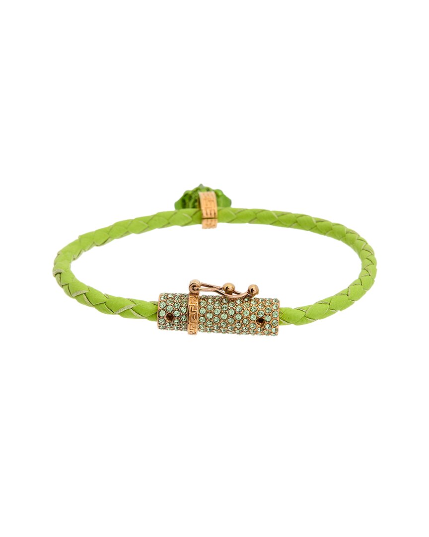 Versace Crystal-embellished Leather Bracelet In Green