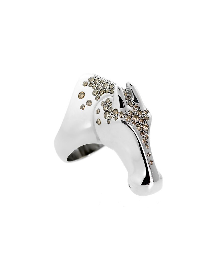 Pre-owned Heritage Hermes Hermes Silver 1.37 Ct. Tw. Diamond Galop Horse Limited Edition Ring (authentic )