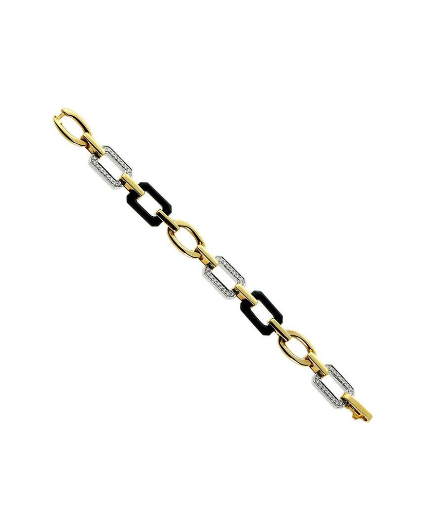 Chanel 18k Two-tone Diamond & Onyx Chain Bracelet (authentic Pre-loved) In Gold