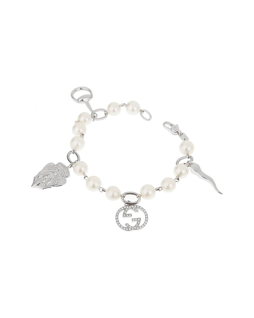 Heritage Gucci Gucci 18k 0.80 Ct. Tw. Diamond Pearl Gg Charm Bracelet (authentic )