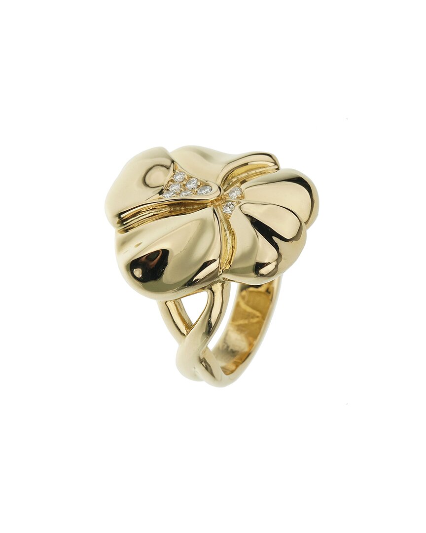 Pre-owned Heritage Hermes Hermes 18k 0.12 Ct. Tw. Diamond Flower Ring (authentic )