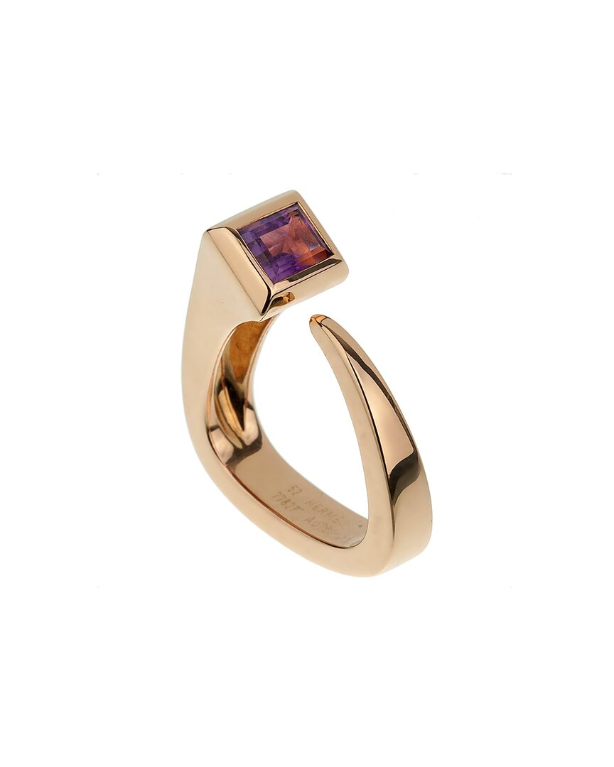 Pre-owned Heritage Hermes Hermes 18k 0.50 Ct. Tw. Amethyst Nail Cocktail Ring (authentic )