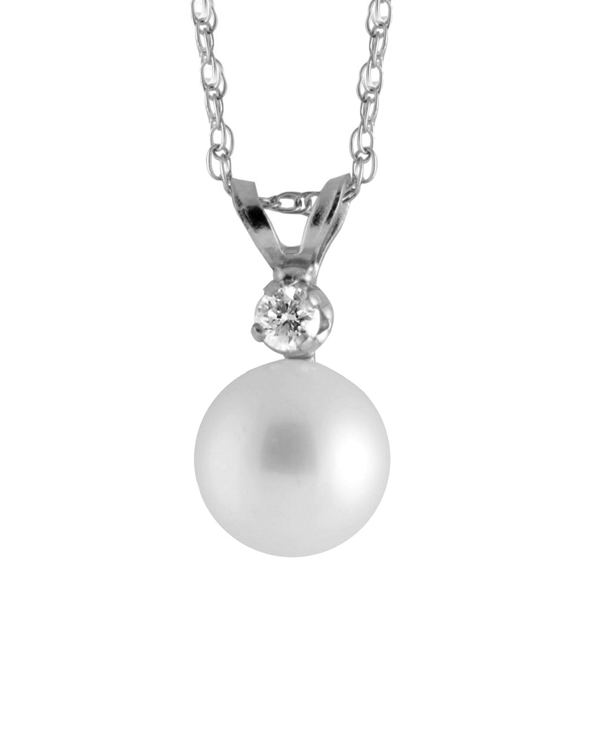 Splendid Pearls Silver 0.03 Ct. Tw. Diamond & 6-6.5mm Akoya Pearl Necklace