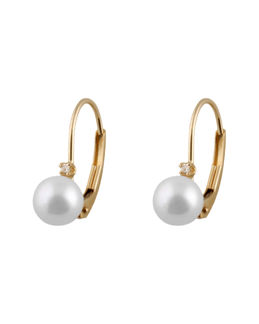 Splendid Pearls 14k 0.02 Ct. Tw Diamond & 5-6mm Freshwater Pearl Earrings
