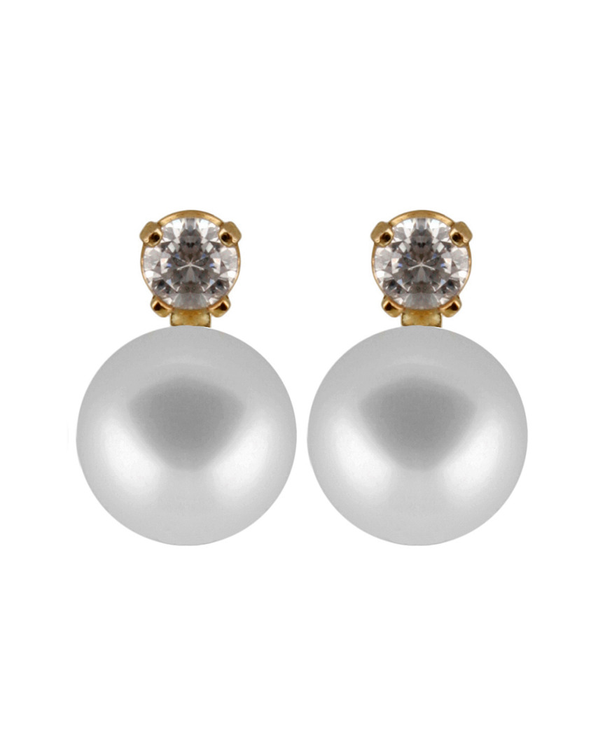 Shop Splendid Pearls 14k Plated & Silver 0.20 Ct. Tw. Diamond & 8-8.5mm Akoya Pearl Earrings