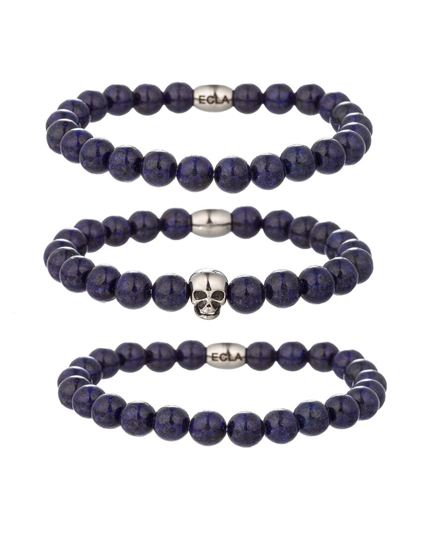 Eye Candy La Premium Collection Titanium Blue Lapis  Skull Stretch Bracelet Set