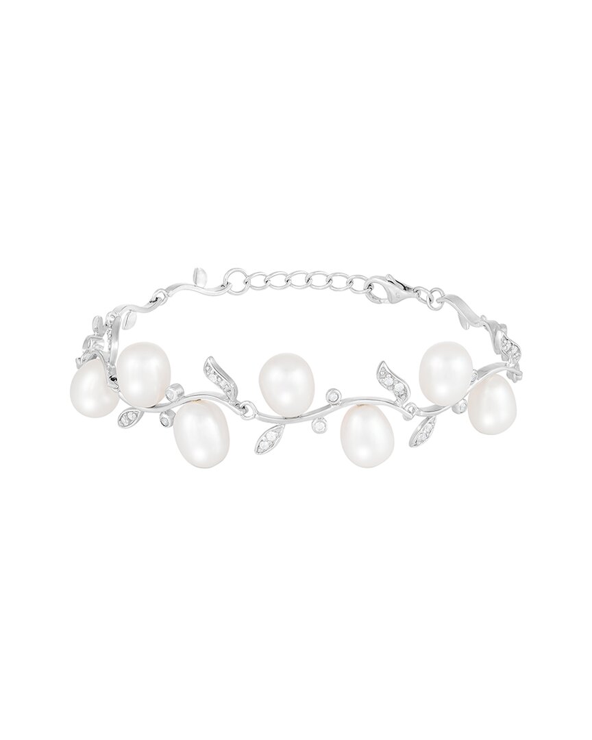 Splendid Pearls Silver Diamond 7-8mm Pearl Heart Bracelet