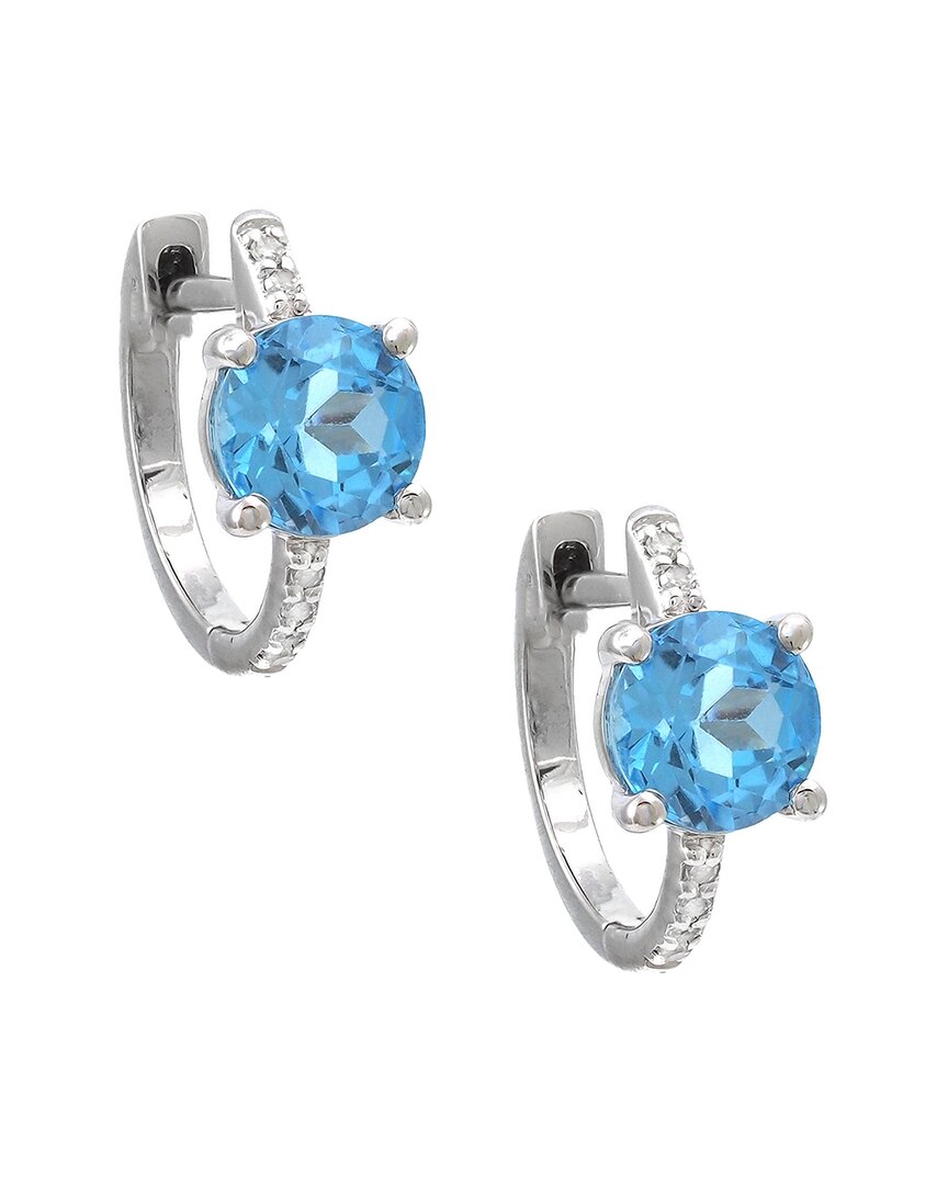 Gemstones 14k 1.24 Ct. Tw. Diamond & Blue Topaz Mini Hoops