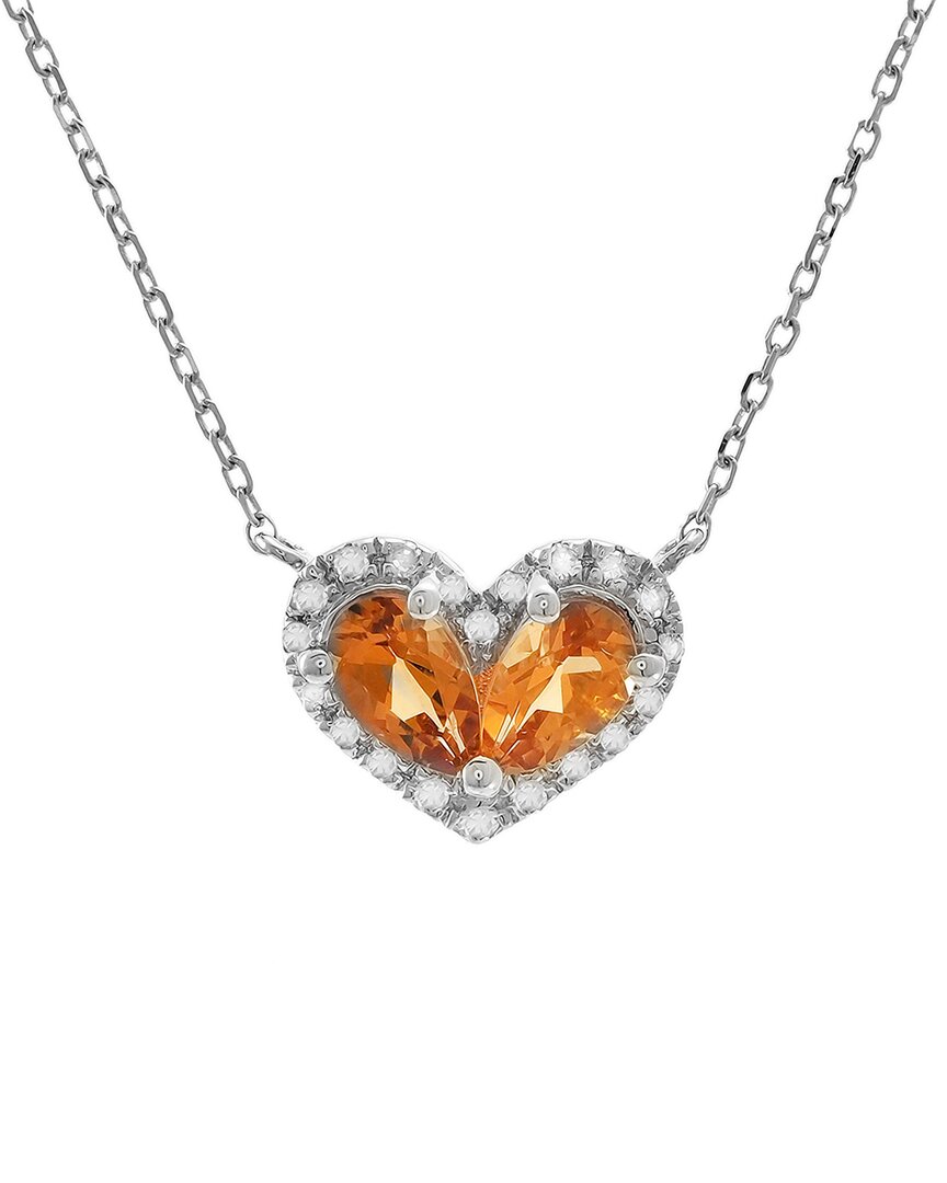 Gemstones Silver 0.48 Ct. Tw. Diamond & Citrine Heart Necklace