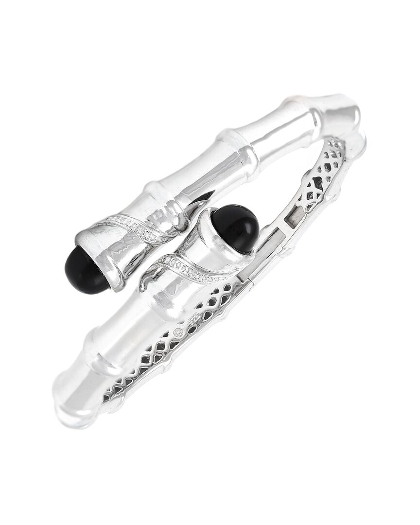 Gemstones Silver Dia Onyx Bamboo Bangle B0426on-165c