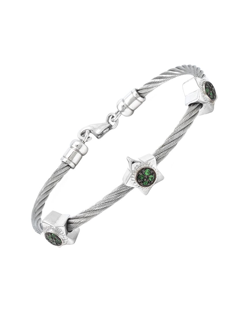 Gemstones Silver & Steel 0.24 Ct. Tw. Green Garnet Bangle Bracelet
