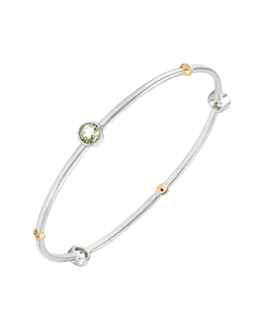 Gemstones Silver 1.91 Ct. Tw. Diamond & Lemon Quartz Bangle Bracelet In Metallic