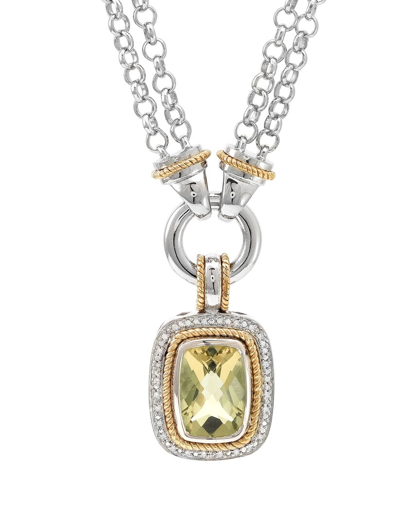 Gemstones 14k & Silver 6.24 Ct. Tw. Diamond & Lemon Quartz Necklace