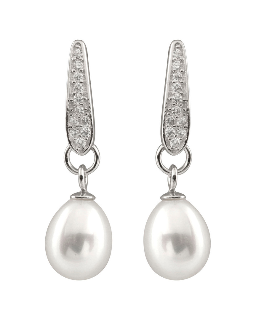Splendid Pearls Silver 7.5-8mm Freshwater Pearl & Cz Earrings