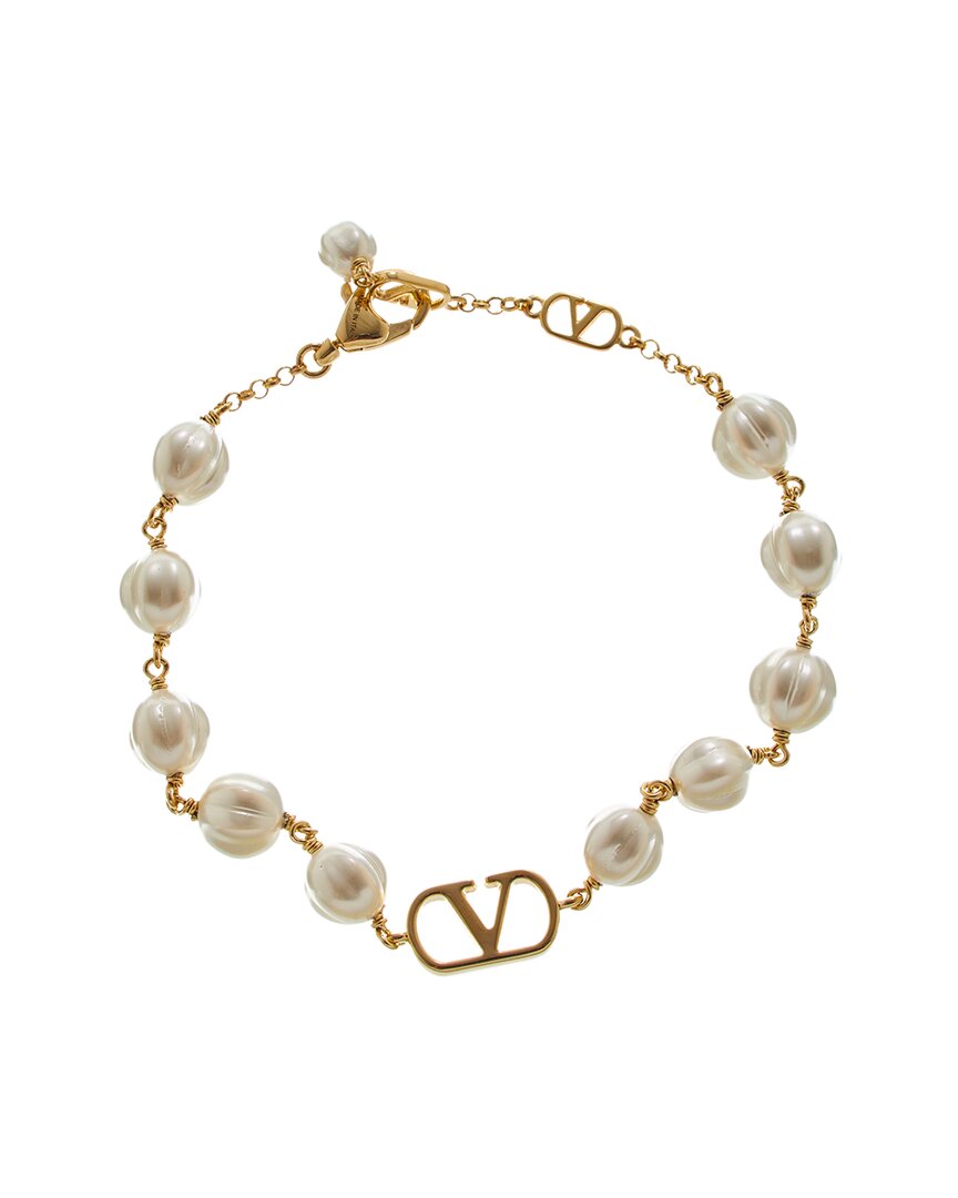 Valentino Garavani Vlogo Signature Bracelet In Metal With Glass Beads - Female - Bracelets - White - M - Accessories - Image 5