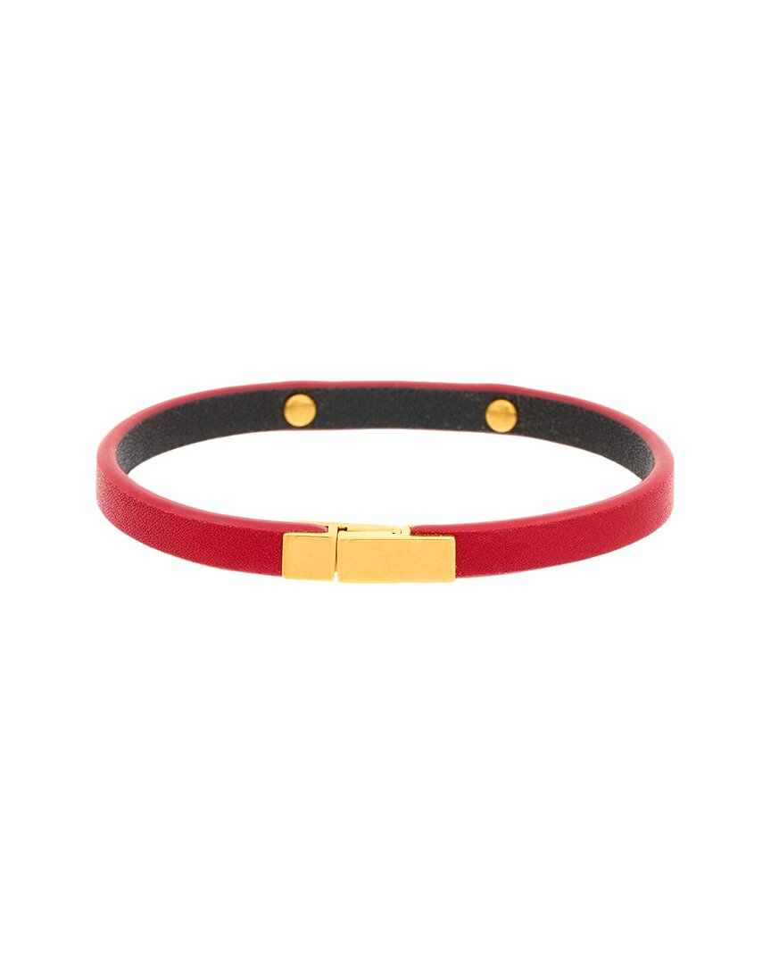 Saint Laurent Id Plaque Leather Bracelet In Red