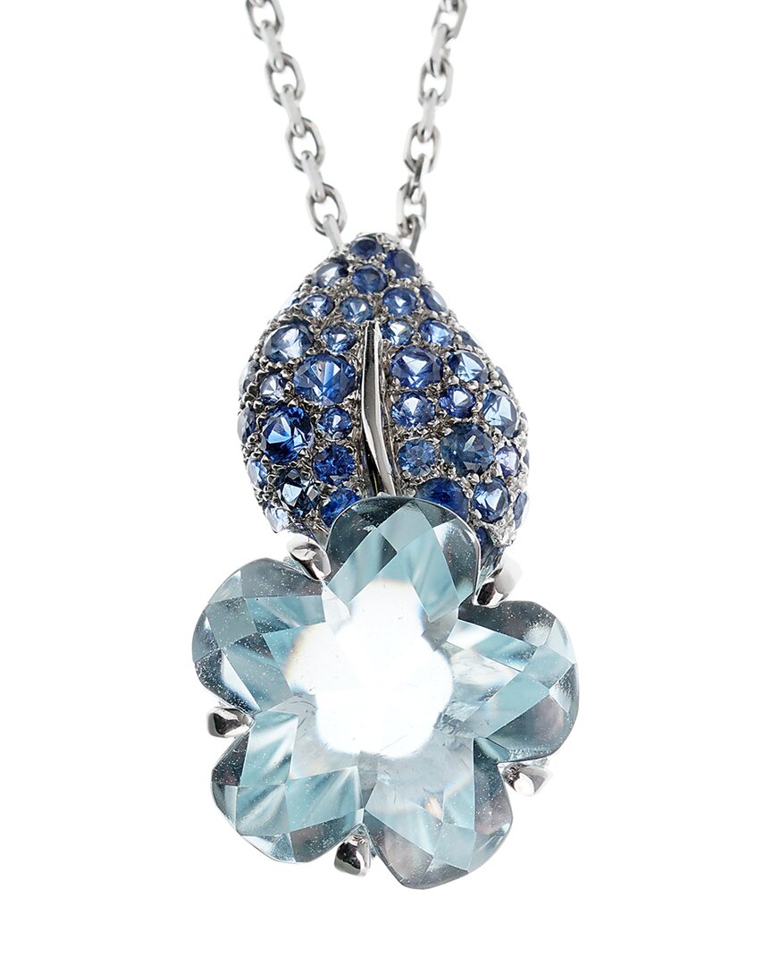 Chanel 18k 5.00 Ct. Tw. Sapphire & Aquamarine Camellia Pendant Necklace (authentic Pre-loved) In Metallic