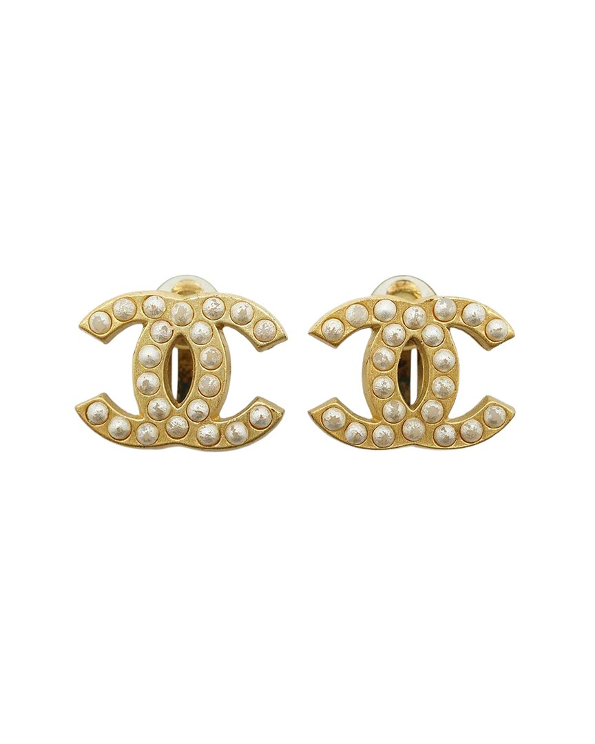 Chanel Vintage Cc Earrings (authentic Pre-loved) In Gold