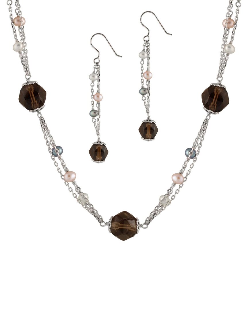 Splendid Pearls Rhodium Plated 4-5mm Pearl Necklace & Earrings Set