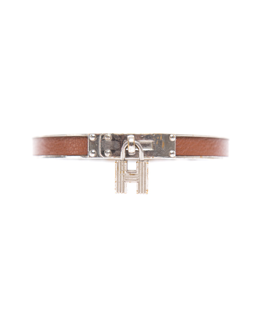 Pre-owned Hermes Hermès Brown Leather Kelly Cadena Bangle Bracelet (authentic )