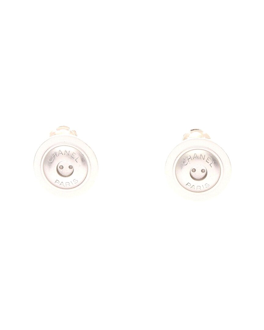 Chanel Stainless Steel Logo Button Earrings (authentic Pre-loved) In Silver