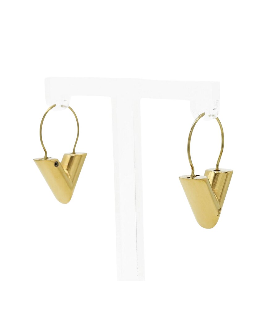 Louis Vuitton Plated Essential V Hoop Earrings (authentic Pre-loved) In Gold