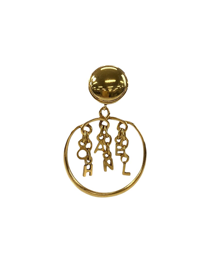 Chanel Plated Logo Plated Hoop Earring (authentic Pre-loved) In Gold