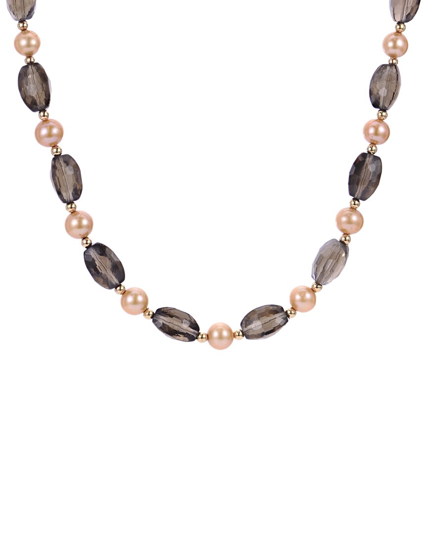 Pearls 14k Smoky Quartz 7-7.5mm Freshwater Pearl Necklace