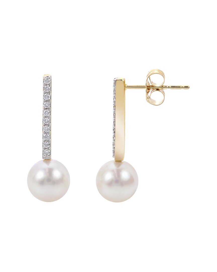 Pearls 14k 0.16 Ct. Tw. Diamond 7.5-8mm Akoya Pearl Earrings
