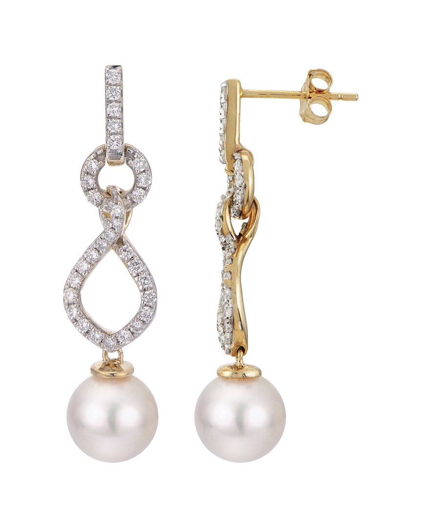 Pearls 14k 0.63 Ct. Tw. Diamond 8.5-9mm Akoya Pearl Earrings