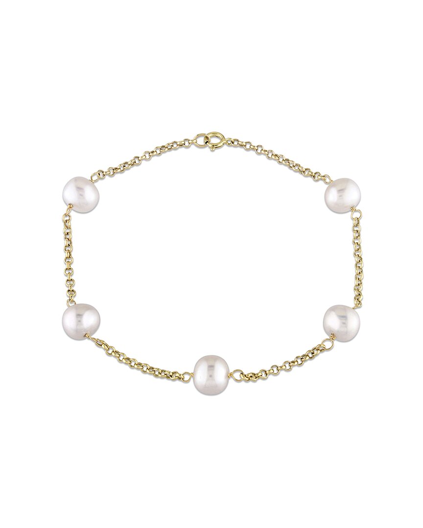 Pearls 14k 6.5-7mm Pearl Station Bracelet In Gold