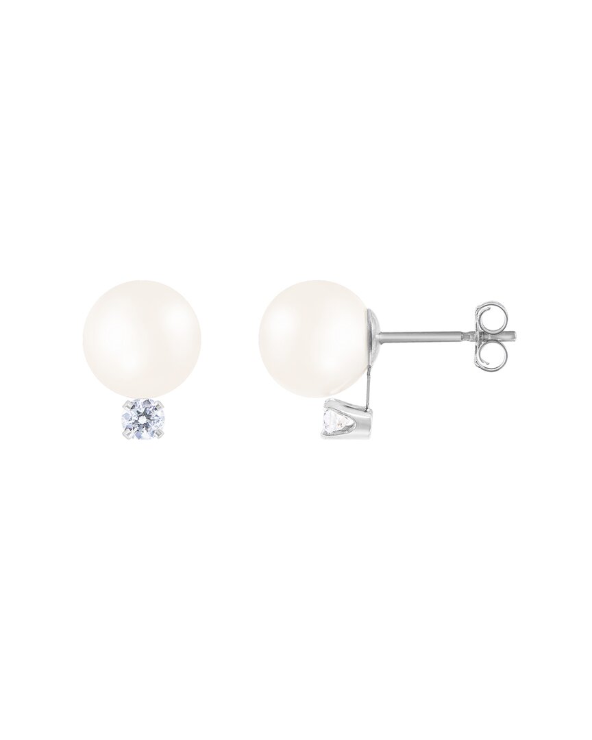 Splendid Pearls 14k Diamond 7-7.5mm Pearl Earrings