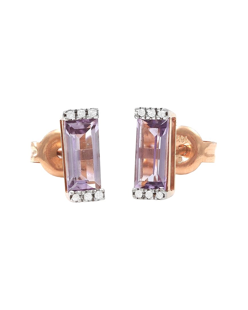Gemstones Bar 14k Rose Gold 1.08 Ct. Tw. Diamond & Pink Amethyst Earrings