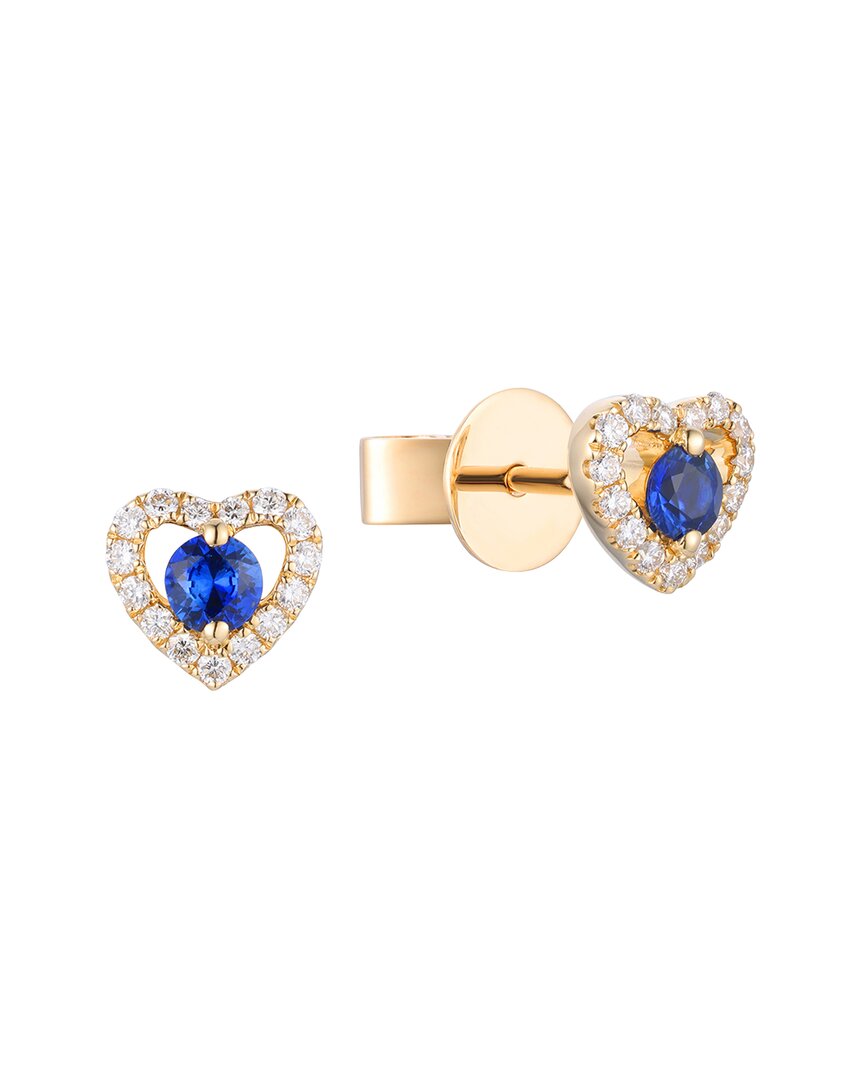 Gregg Ruth 14k 0.32 Ct. Tw. Diamond & Blue Sapphire Heart Shape Earring In No Color