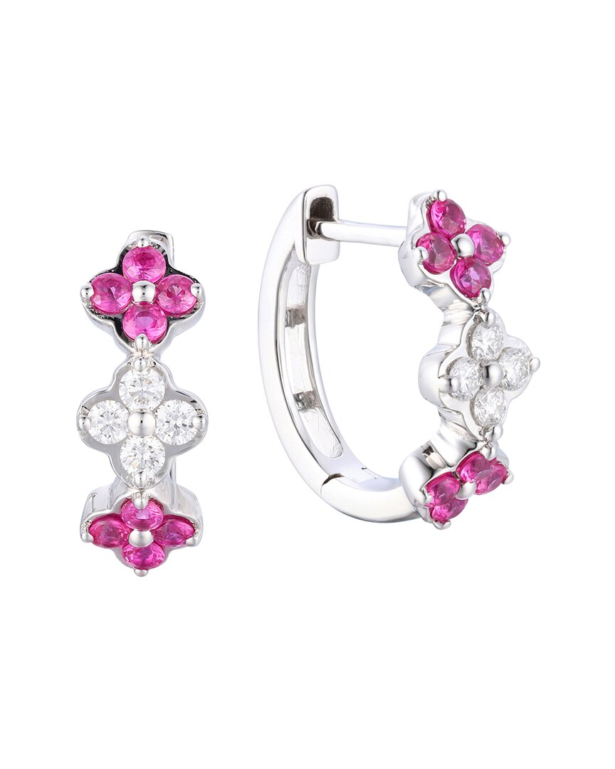 Gregg Ruth 14k 0.67 Ct. Tw. Diamond & Ruby Clover Huggie Earring In No Color
