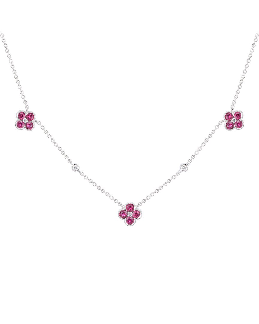 Gregg Ruth 14k 1.20 Ct. Tw. Diamond & Ruby Clover Necklace In No Color