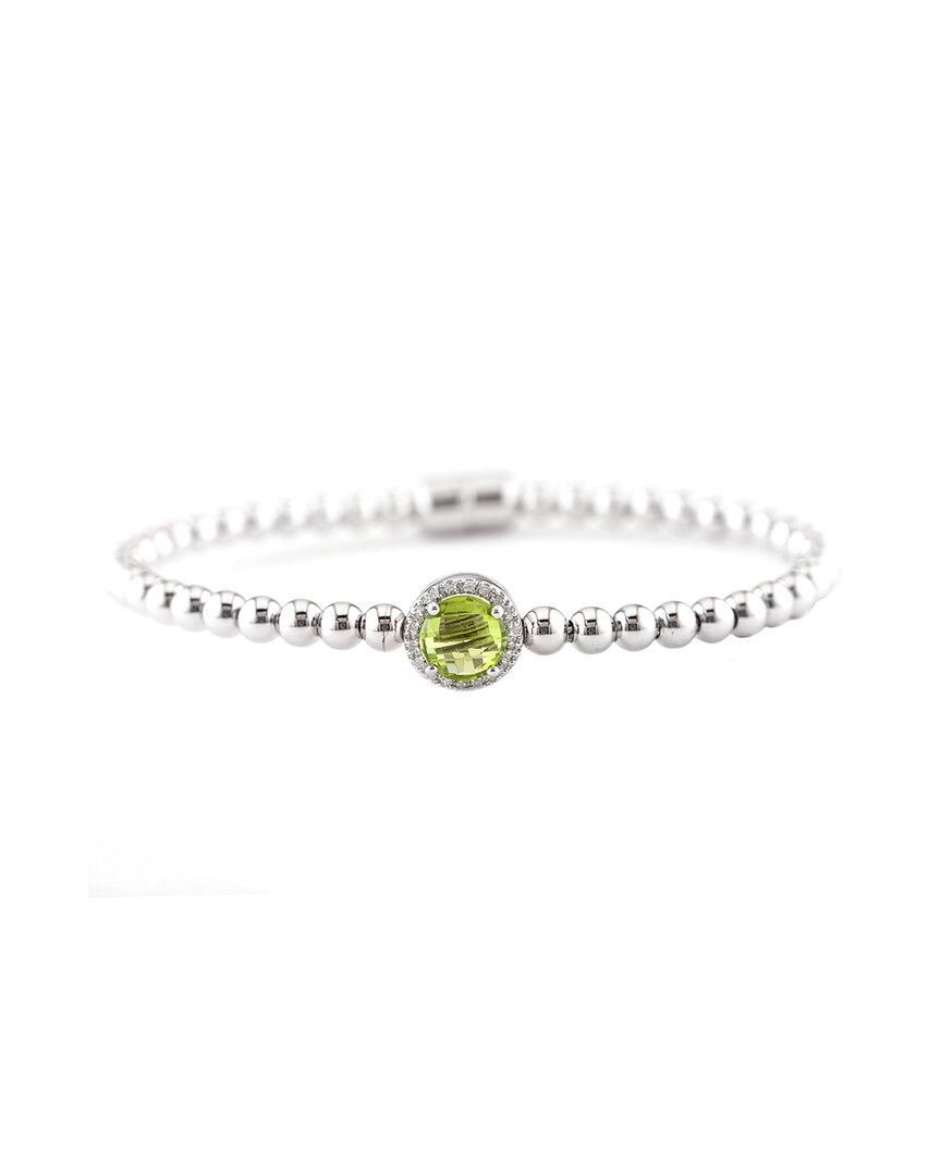 Gemstones Silver 1.59 Ct. Tw. Diamond & Peridot Bangle Bracelet