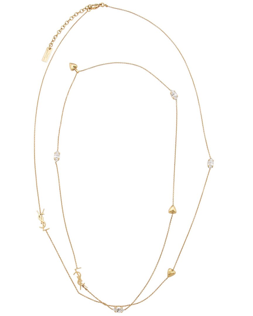 Pre-owned Saint Laurent Heart And Rhinestone Long Necklace (authentic Pre-loved)