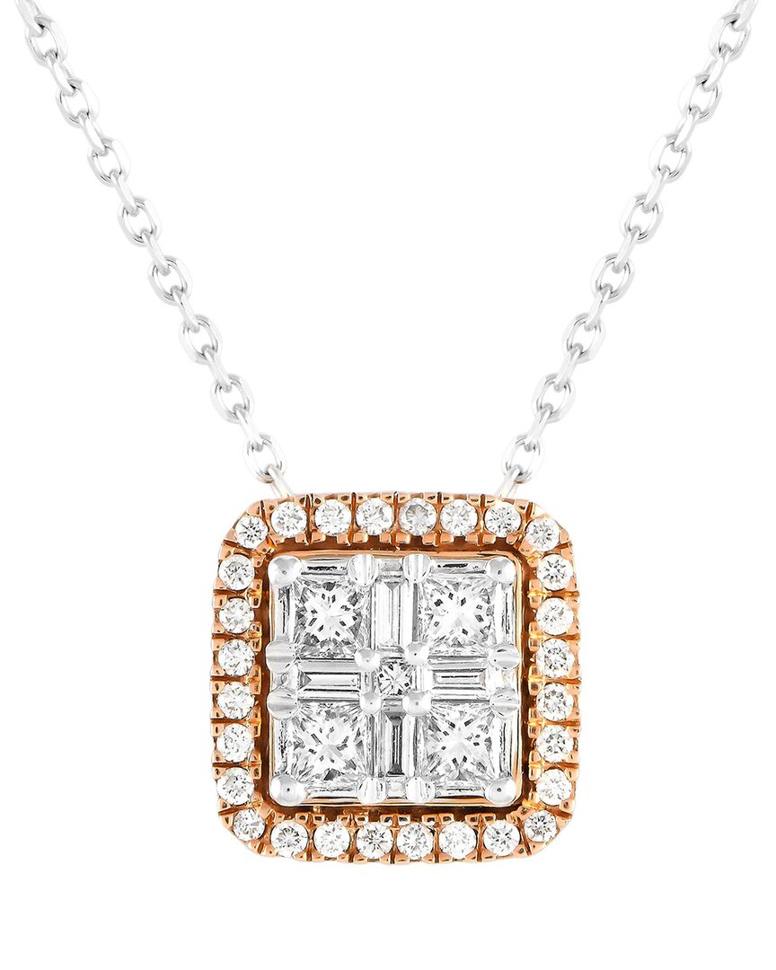 Diamond Select Cuts 14k Two-tone 0.50 Ct. Tw. Diamond Cluster Necklace In Metallic