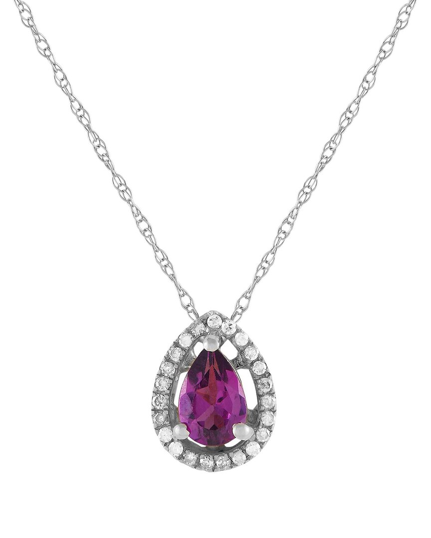 Gemstones 14k 0.07 Ct. Tw. Diamond & Rhodolite Necklace In Metallic