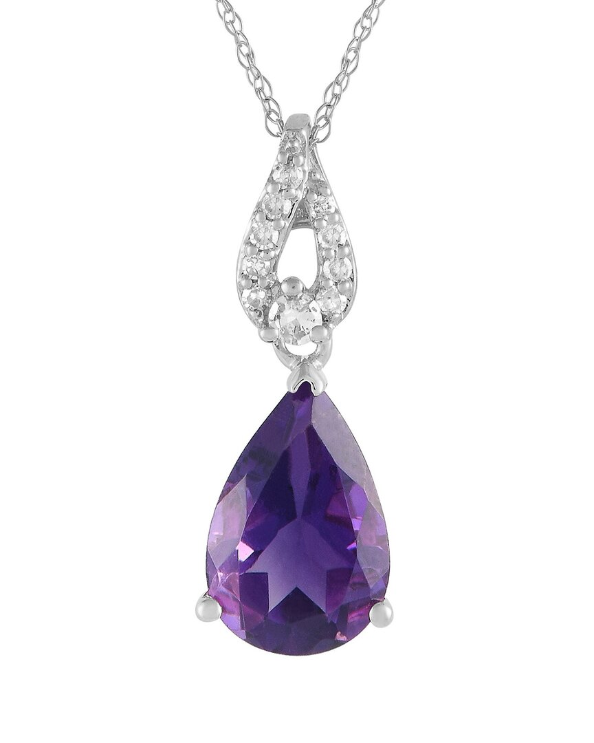 Gemstones 14k 0.06 Ct. Tw. Diamond & Amethyst Necklace In Purple