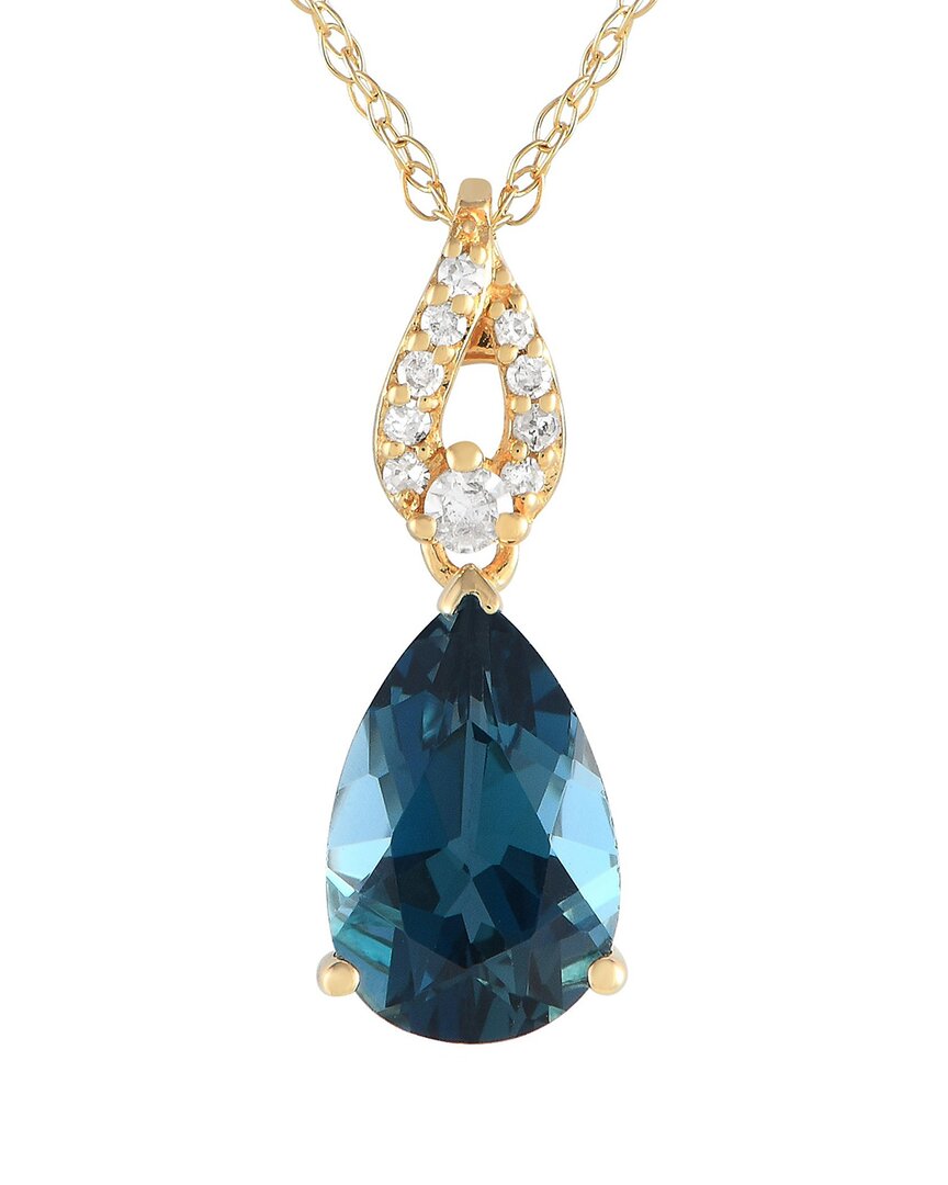 Gemstones 14k 0.06 Ct. Tw. Diamond & Topaz Necklace In Blue