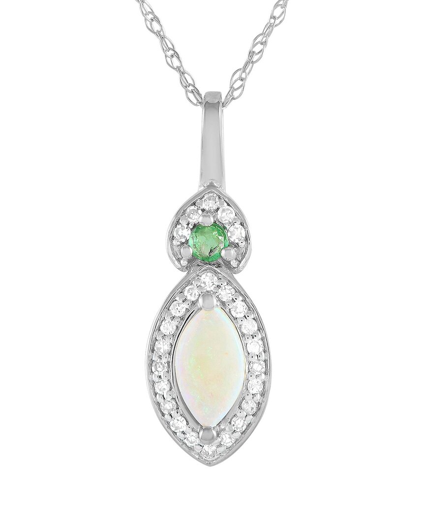 Gemstones 14k 0.07 Ct. Tw. Diamond & Gemstone Pendant Necklace In Metallic