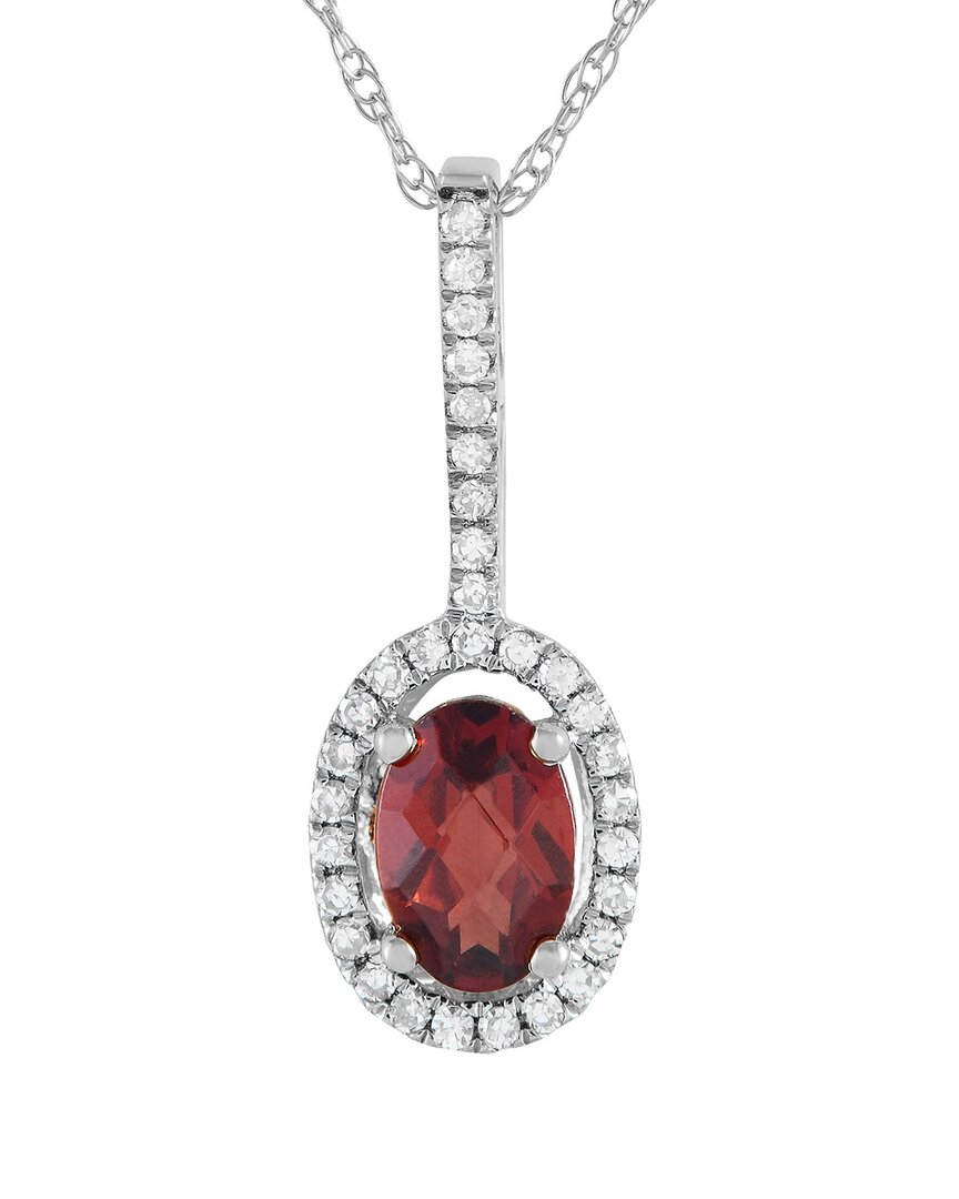 Gemstones 14k 0.09 Ct. Tw. Diamond & Garnet Pendant Necklace In White