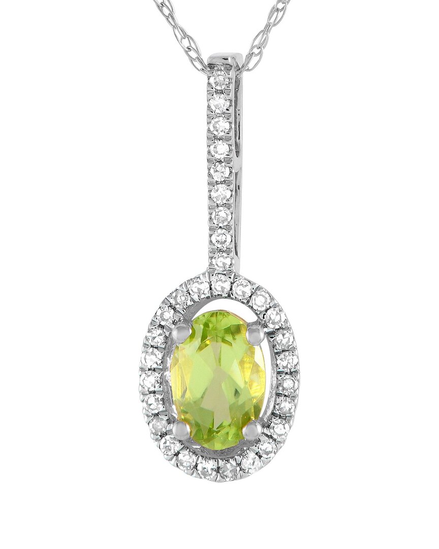 Gemstones 14k 0.09 Ct. Tw. Diamond & Peridot Pendant Necklace In White