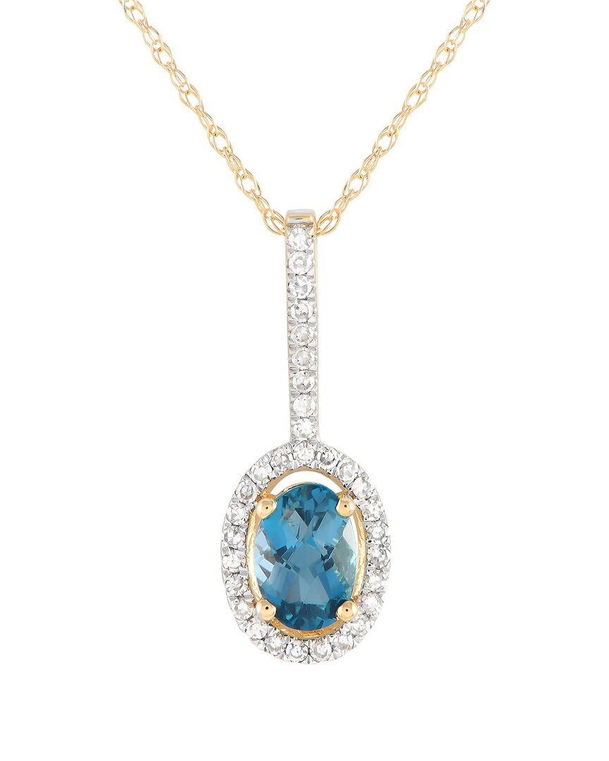 Gemstones 14k 0.09 Ct. Tw. Diamond & Topaz Pendant Necklace In Gold