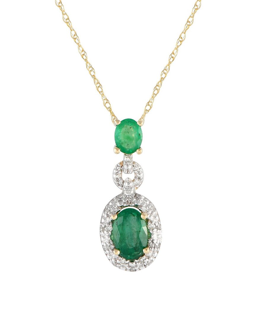 Gemstones 14k 0.08 Ct. Tw. Diamond & Emerald Necklace In Gold