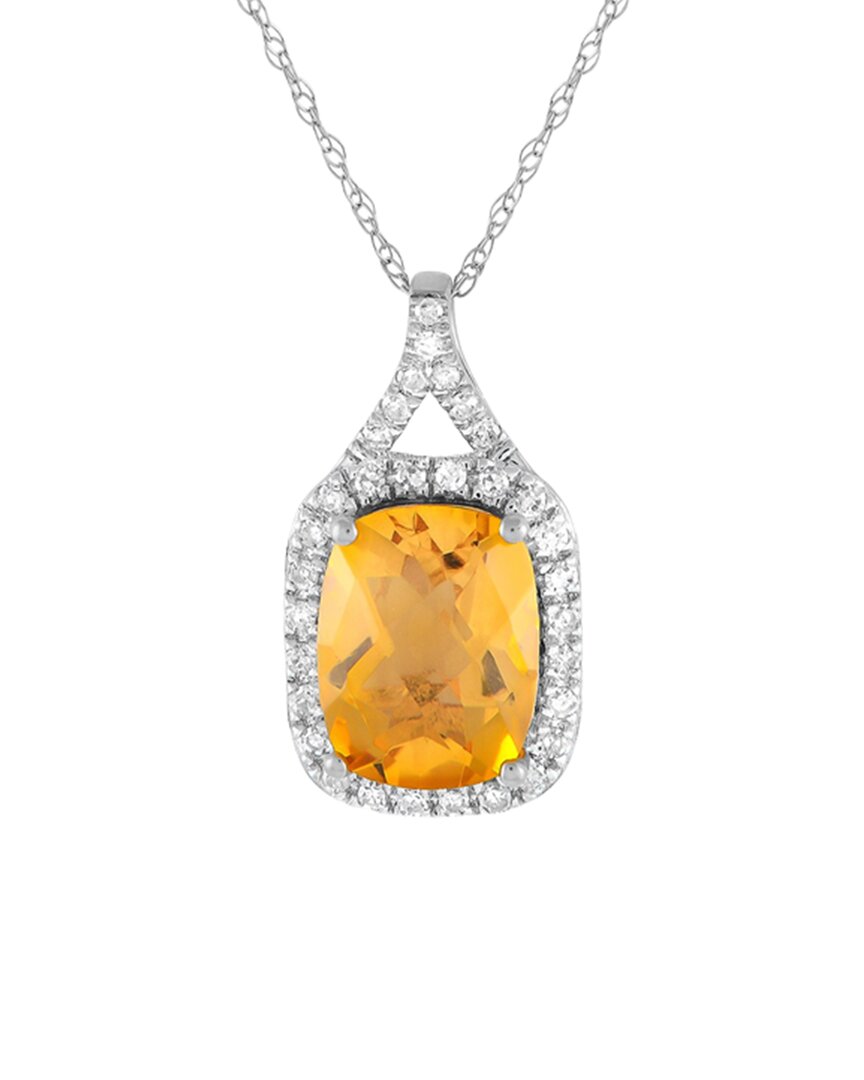 Gemstones 14k 0.13 Ct. Tw. Diamond & Citrine Pendant Necklace In Metallic